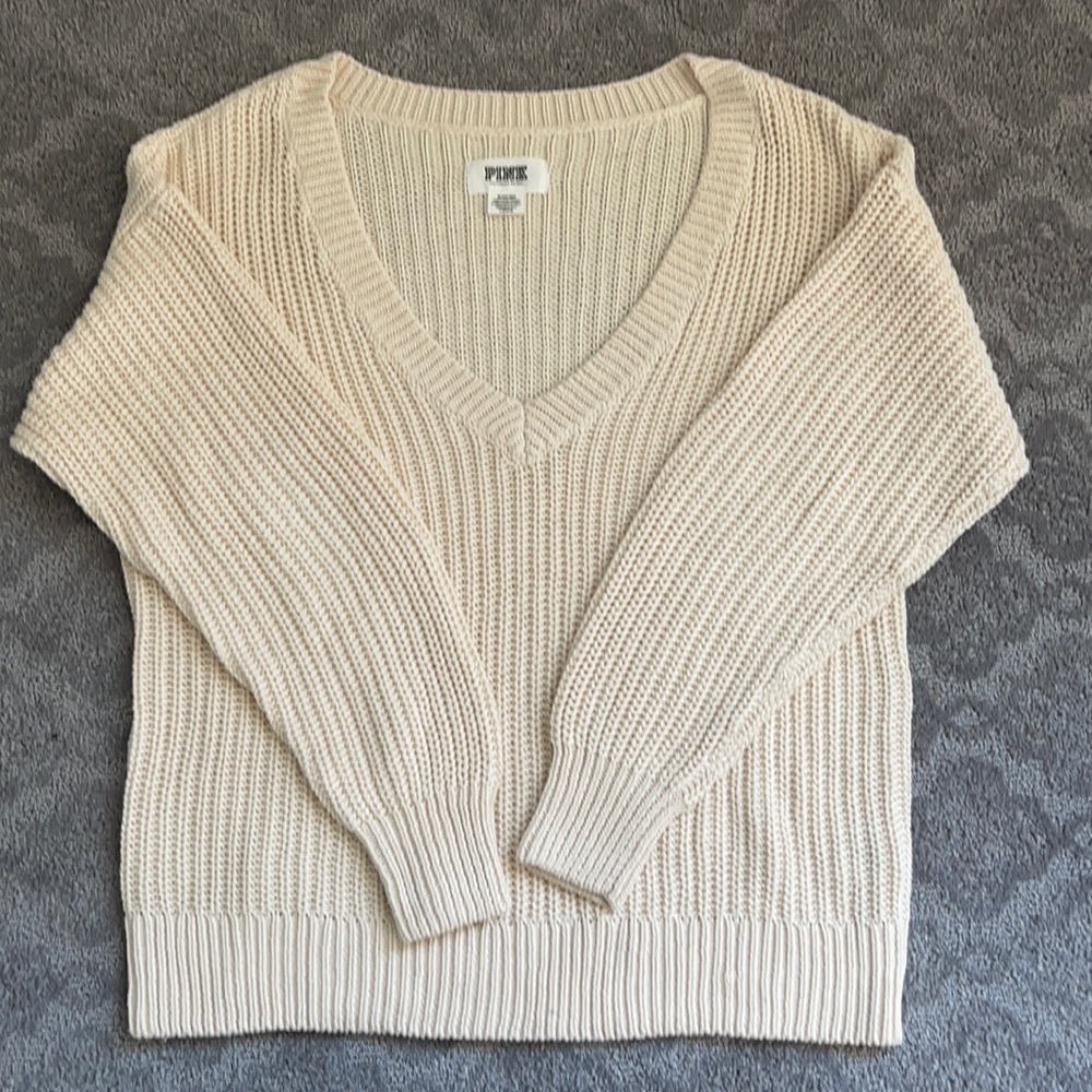 PINK Victoria Secret cream V-neck sweater.